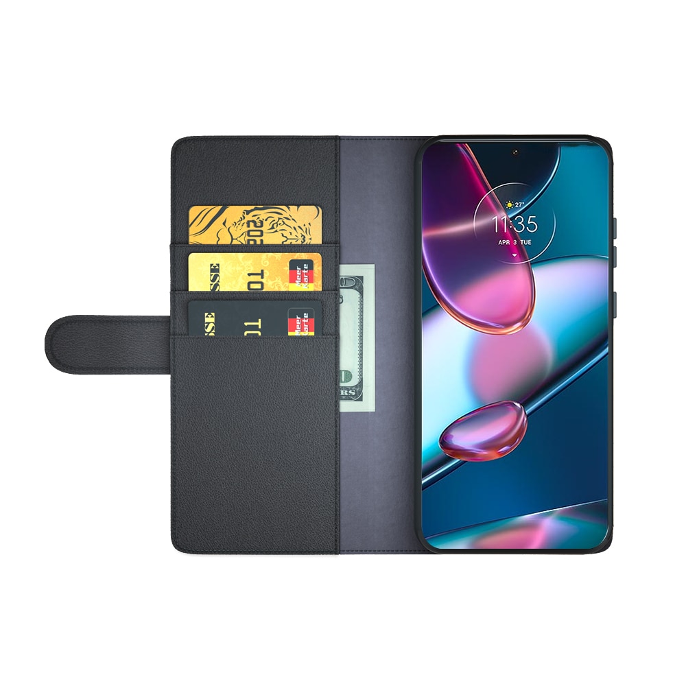 Custodia a portafoglio in vera pelle Motorola Edge 30 Pro, nero