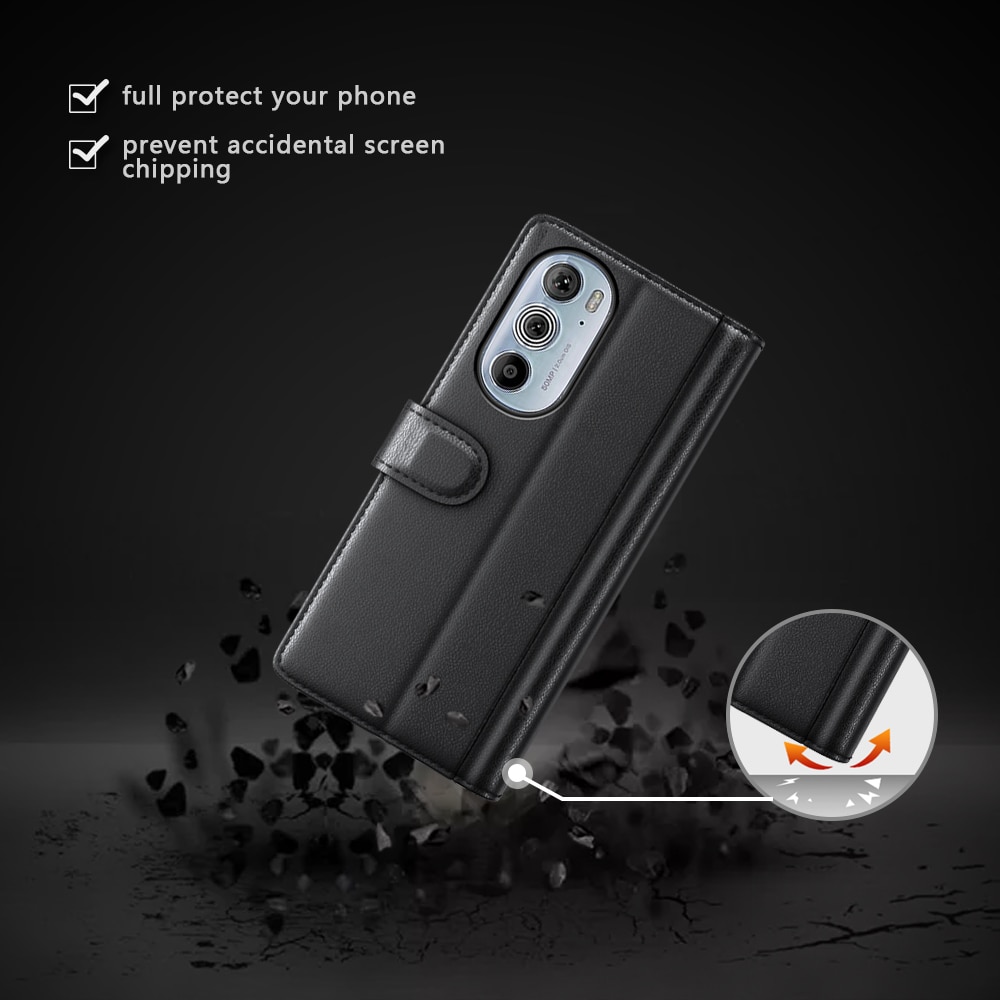 Custodia a portafoglio in vera pelle Motorola Edge 30 Pro, nero
