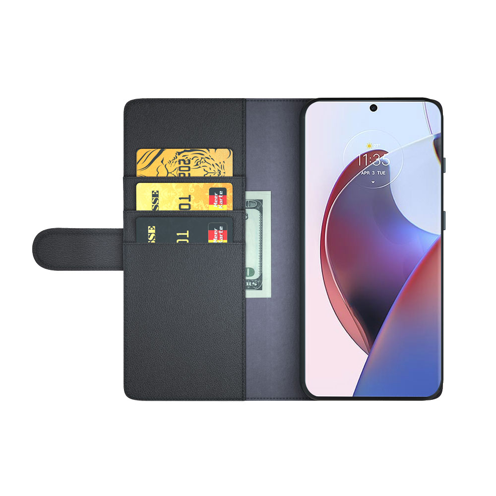 Custodia a portafoglio in vera pelle Motorola Edge 30 Ultra, nero
