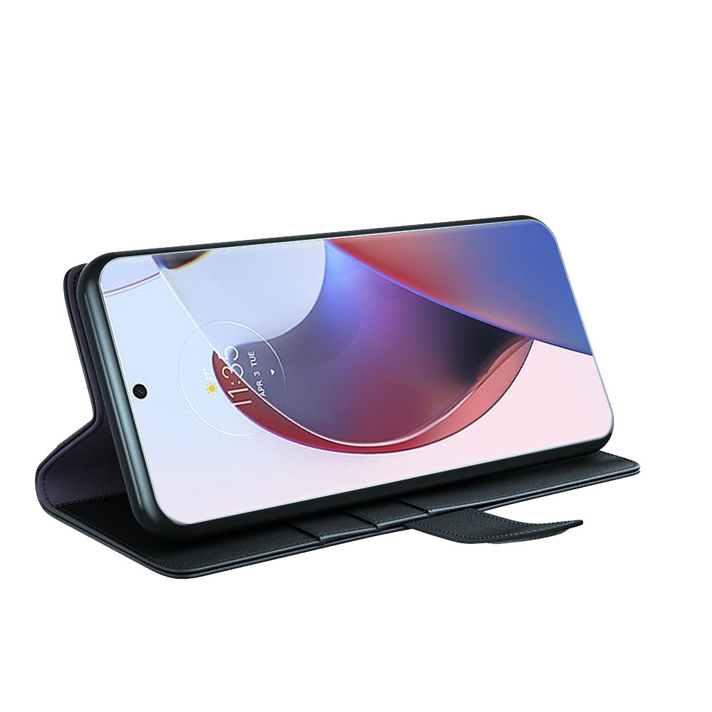 Custodia a portafoglio in vera pelle Motorola Edge 30 Ultra, Nero