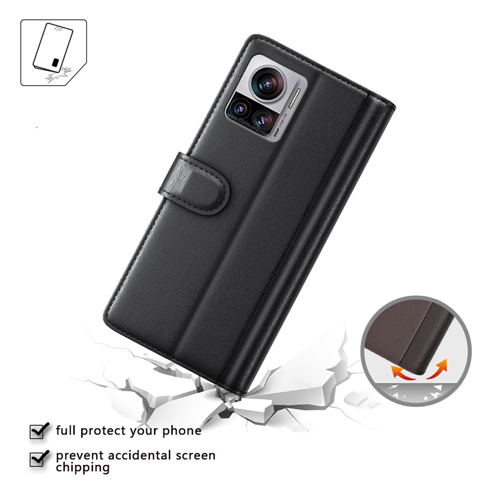 Custodia a portafoglio in vera pelle Motorola Edge 30 Ultra, Nero