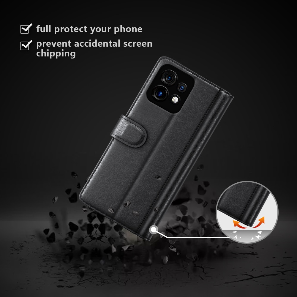 Custodia a portafoglio in vera pelle Motorola Edge 40 Pro, nero