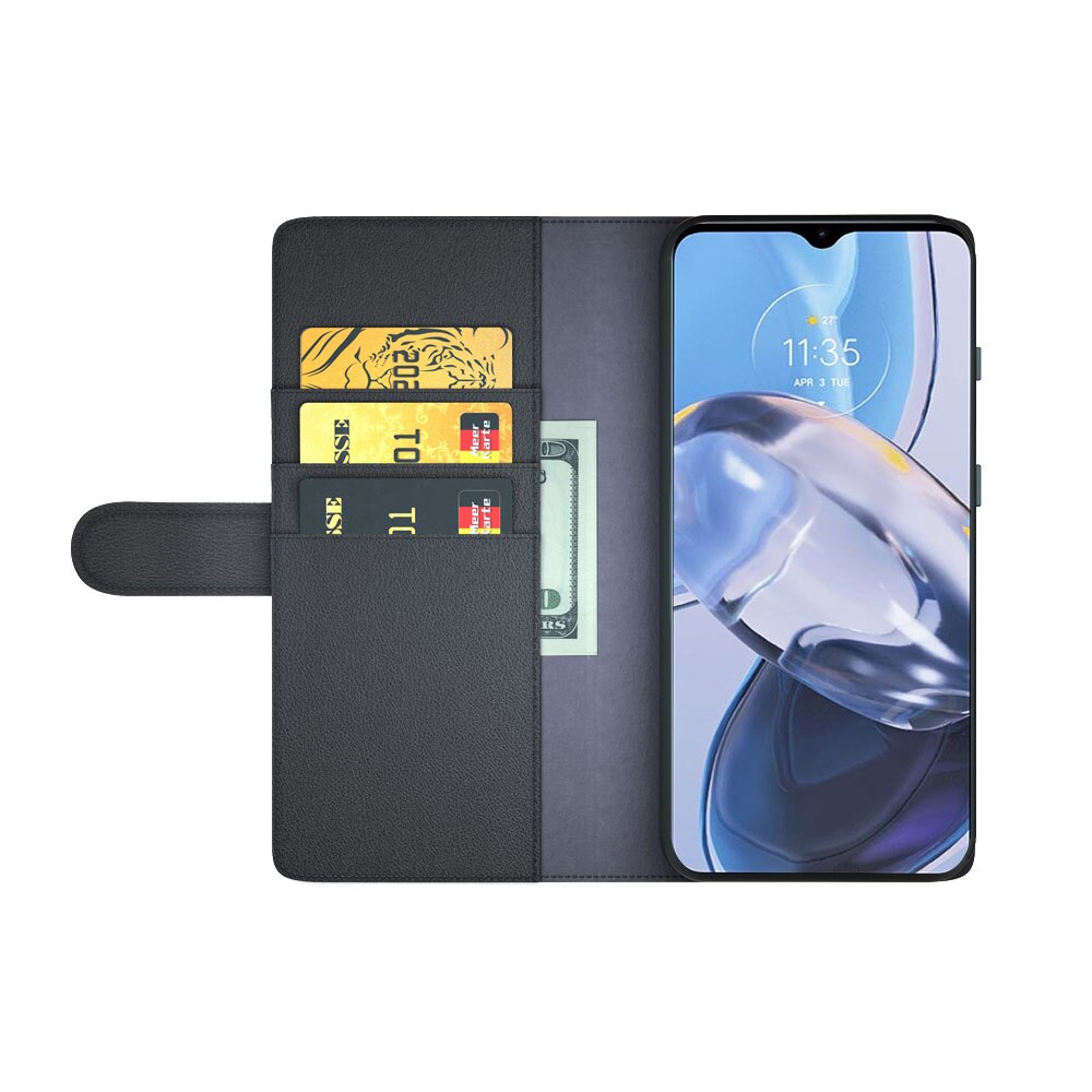 Custodia a portafoglio in vera pelle Motorola Moto E22i, Nero