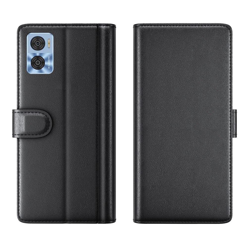 Custodia a portafoglio in vera pelle Motorola Moto E22i, Nero