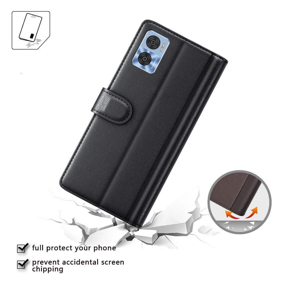 Custodia a portafoglio in vera pelle Motorola Moto E22i, Nero