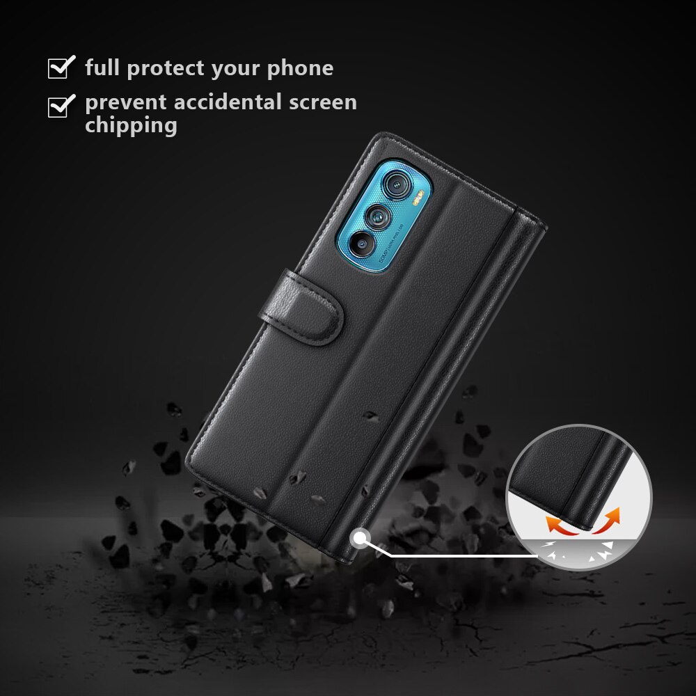 Custodia a portafoglio in vera pelle Motorola Edge 30, Nero