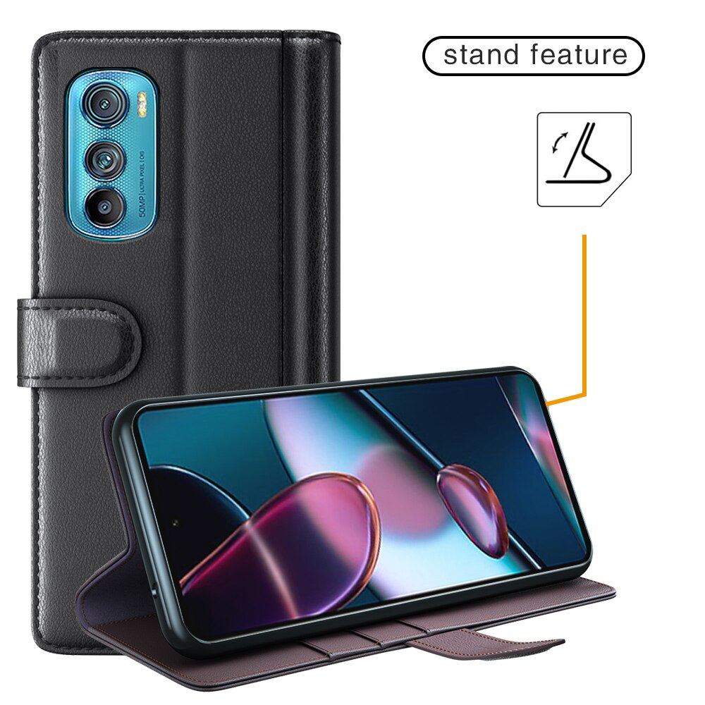 Custodia a portafoglio in vera pelle Motorola Edge 30, Nero
