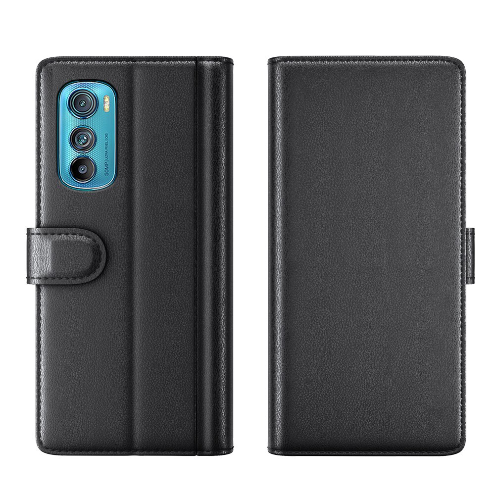 Custodia a portafoglio in vera pelle Motorola Edge 30, Nero