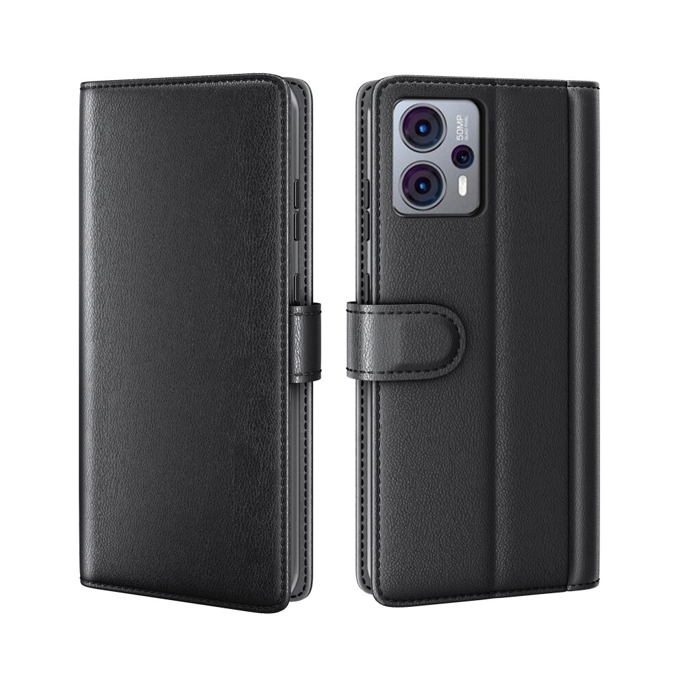 Custodia a portafoglio in vera pelle Motorola Moto G23, Nero