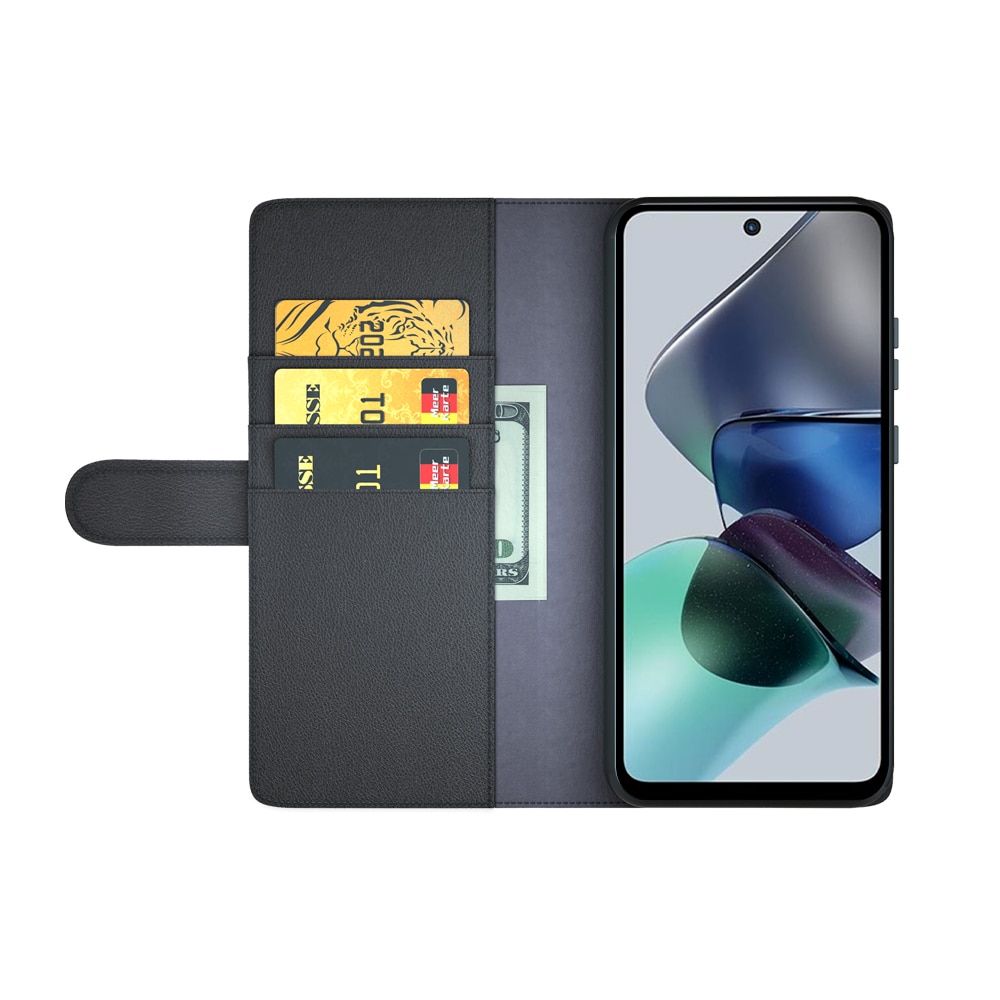 Custodia a portafoglio in vera pelle Motorola Moto G23, Nero