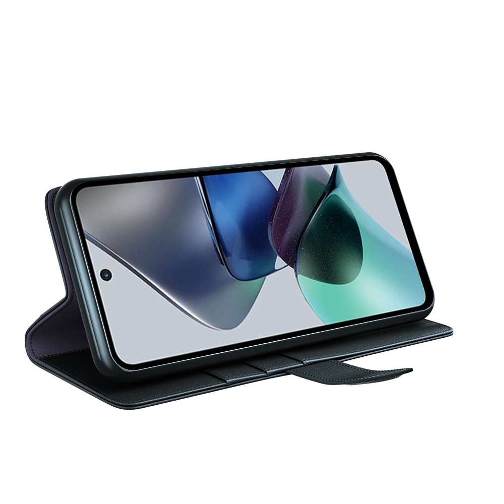 Custodia a portafoglio in vera pelle Motorola Moto G23, Nero