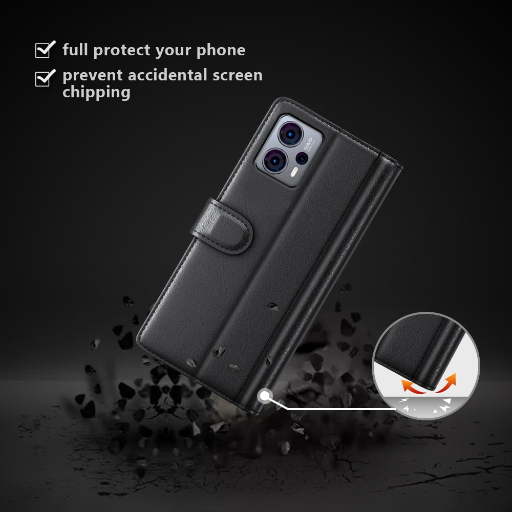 Custodia a portafoglio in vera pelle Motorola Moto G23, nero