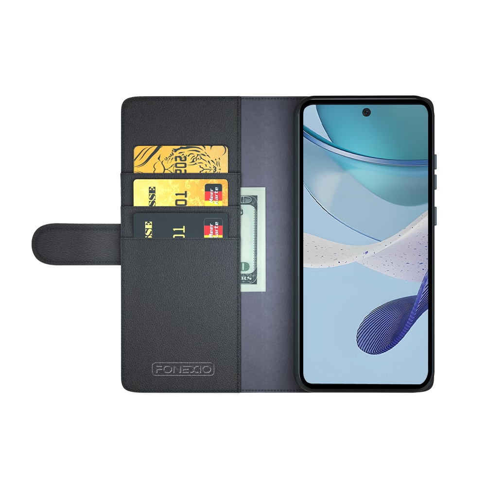 Custodia a portafoglio in vera pelle Motorola Moto G53, nero