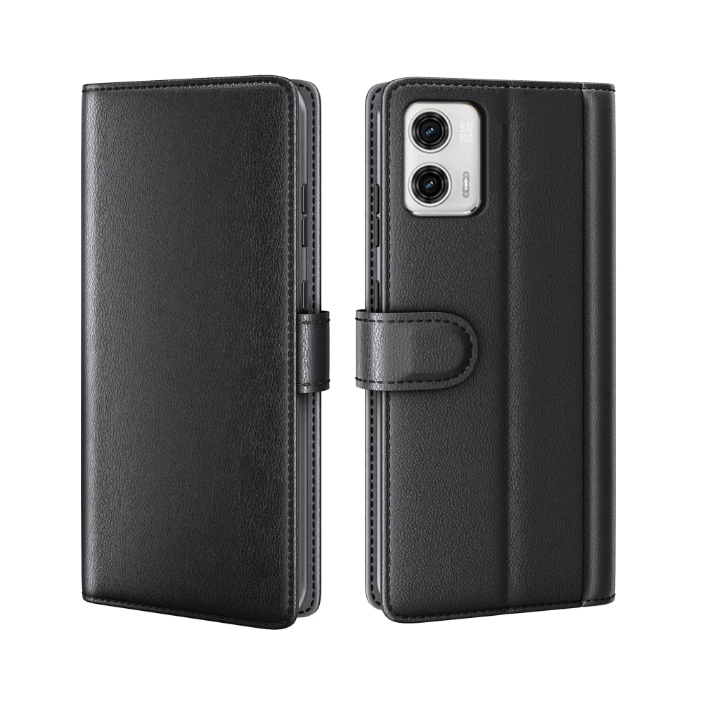 Custodia a portafoglio in vera pelle Motorola Moto G73, Nero