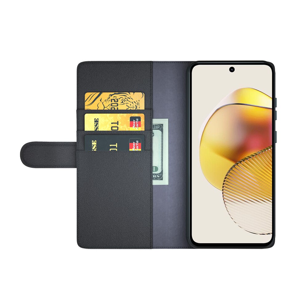 Custodia a portafoglio in vera pelle Motorola Moto G73, Nero