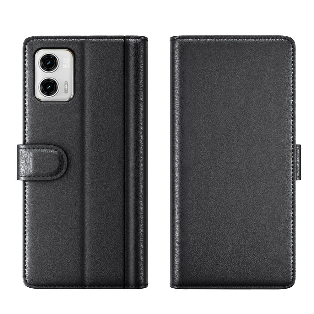 Custodia a portafoglio in vera pelle Motorola Moto G73, Nero