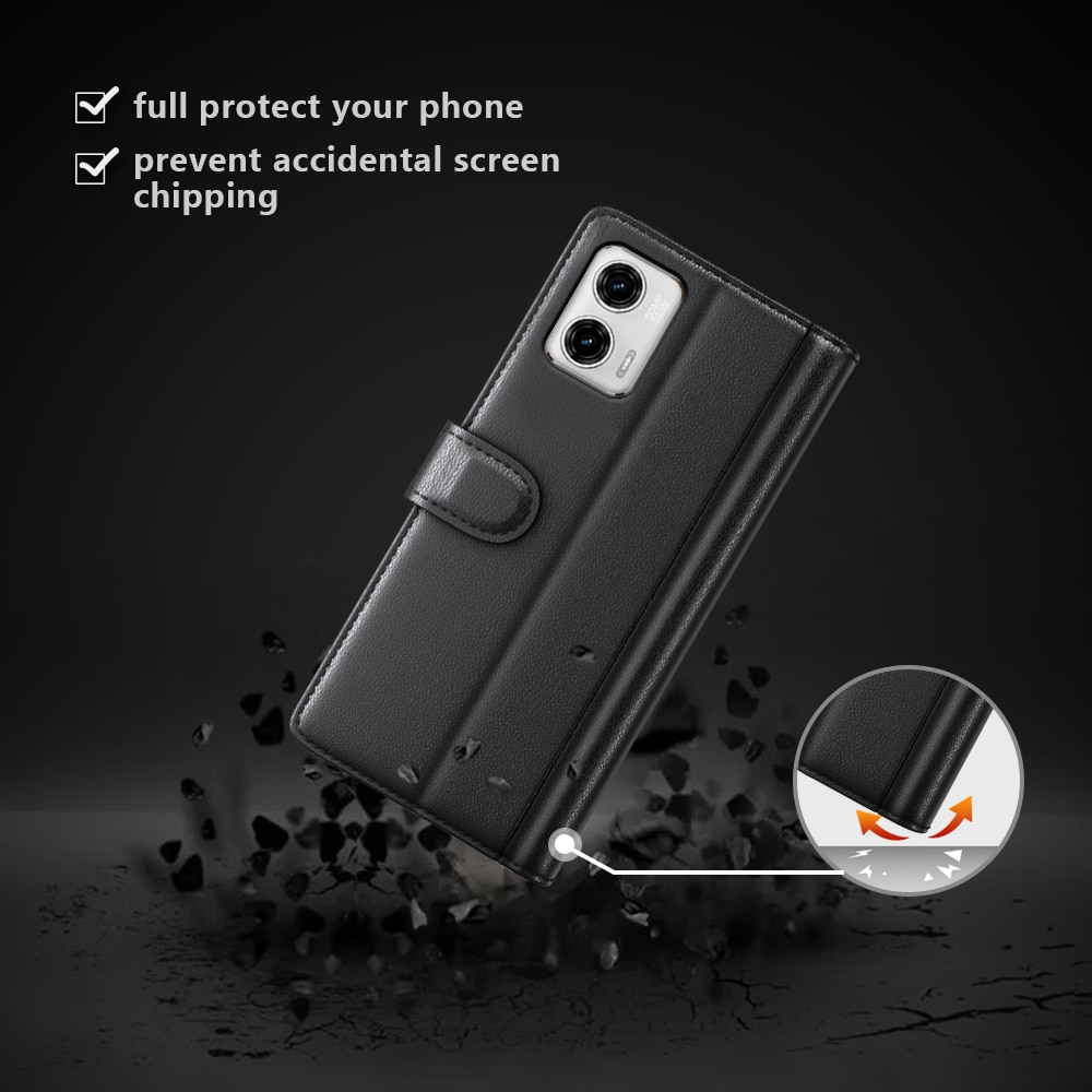 Custodia a portafoglio in vera pelle Motorola Moto G73, nero