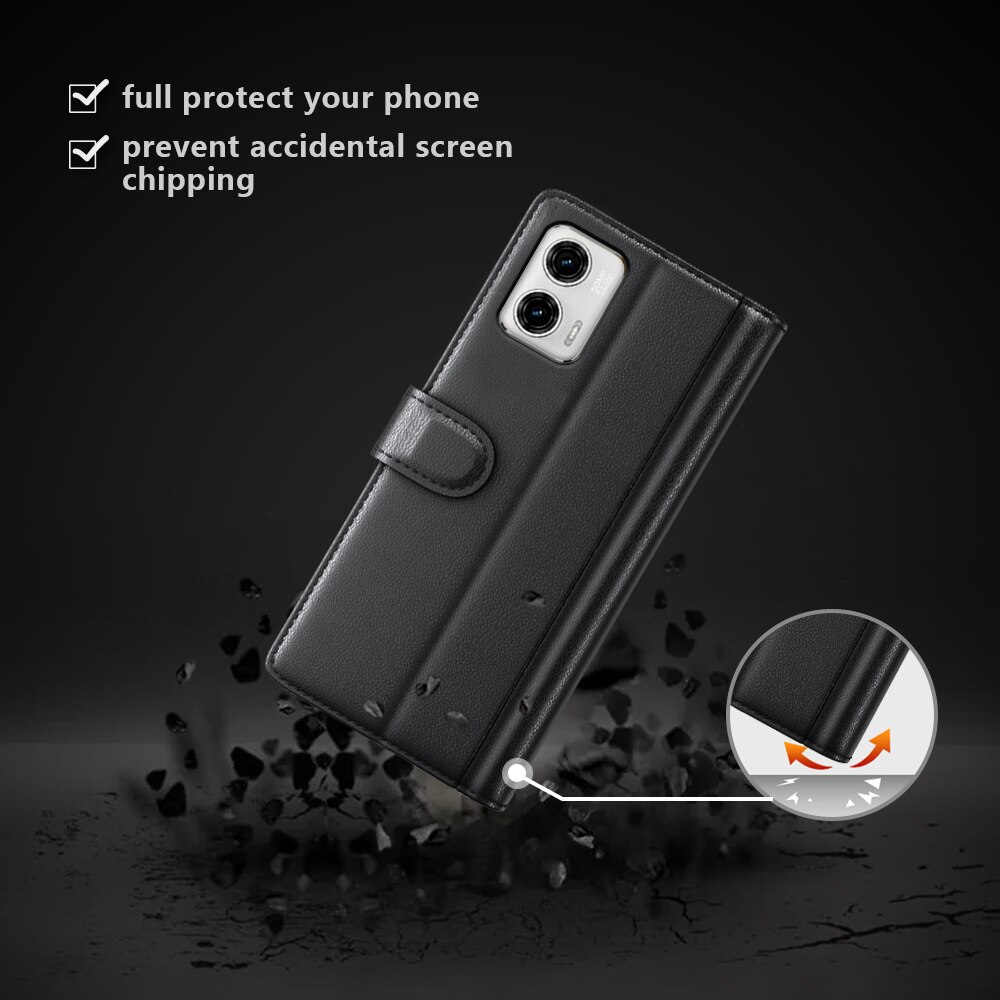 Custodia a portafoglio in vera pelle Motorola Moto G73, Nero