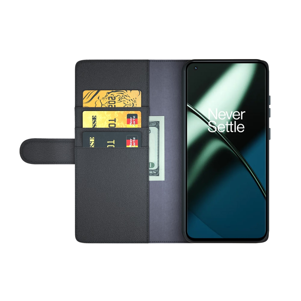 Custodia a portafoglio in vera pelle OnePlus 11, nero