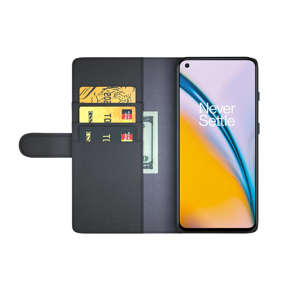 Custodia a portafoglio in vera pelle OnePlus Nord 2 5G, nero
