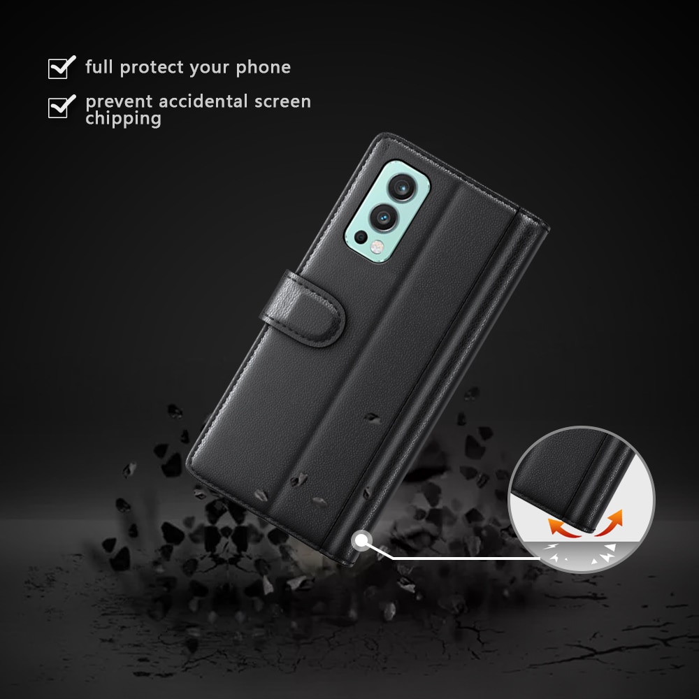 Custodia a portafoglio in vera pelle OnePlus Nord 2 5G, nero