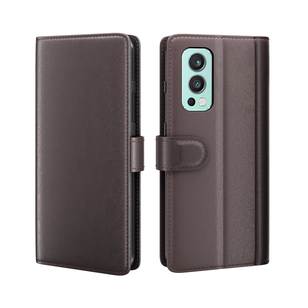 Custodia a portafoglio in vera pelle OnePlus Nord 2 5G, marrone