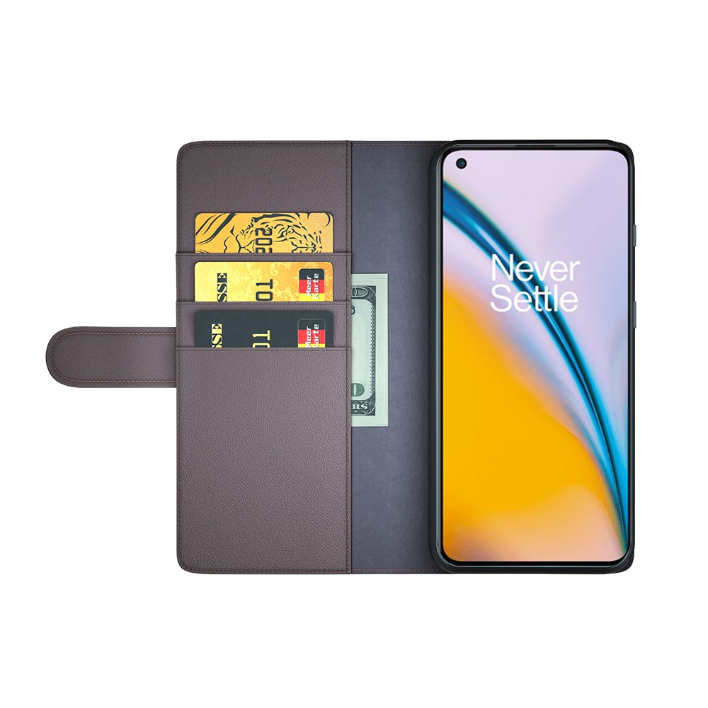 Custodia a portafoglio in vera pelle OnePlus Nord 2 5G, marrone