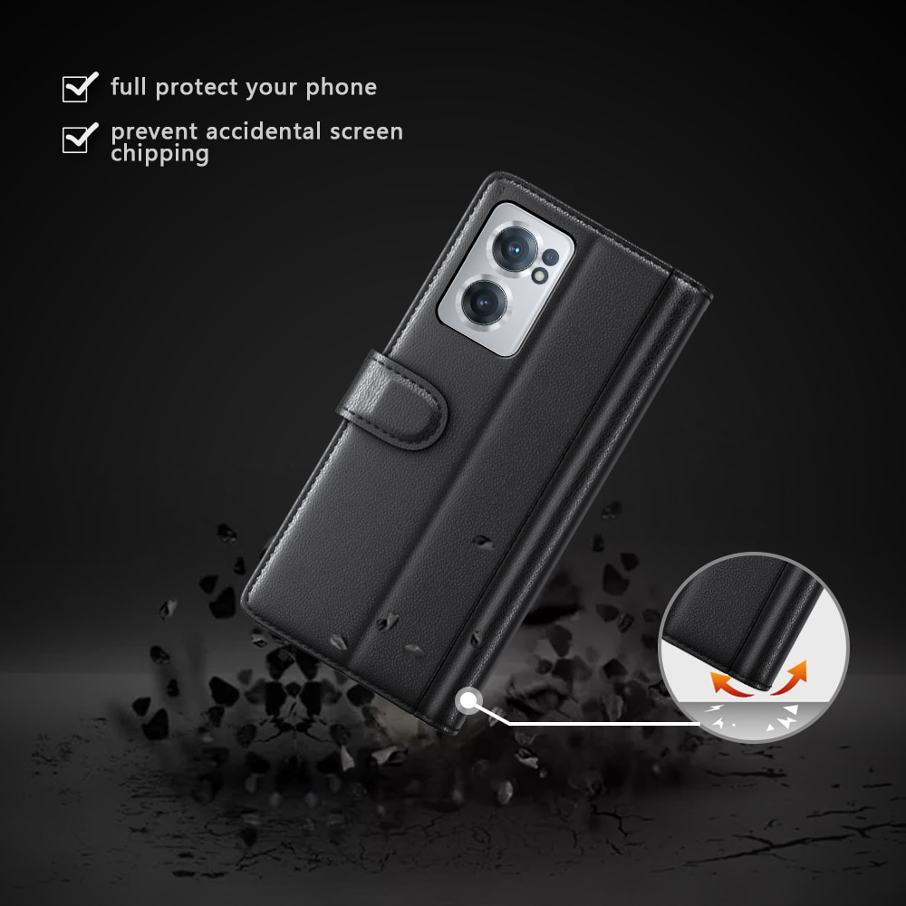 Custodia a portafoglio in vera pelle OnePlus Nord CE 2 5G, nero