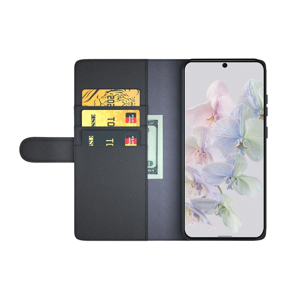 Custodia a portafoglio in vera pelle Google Pixel 7, Nero