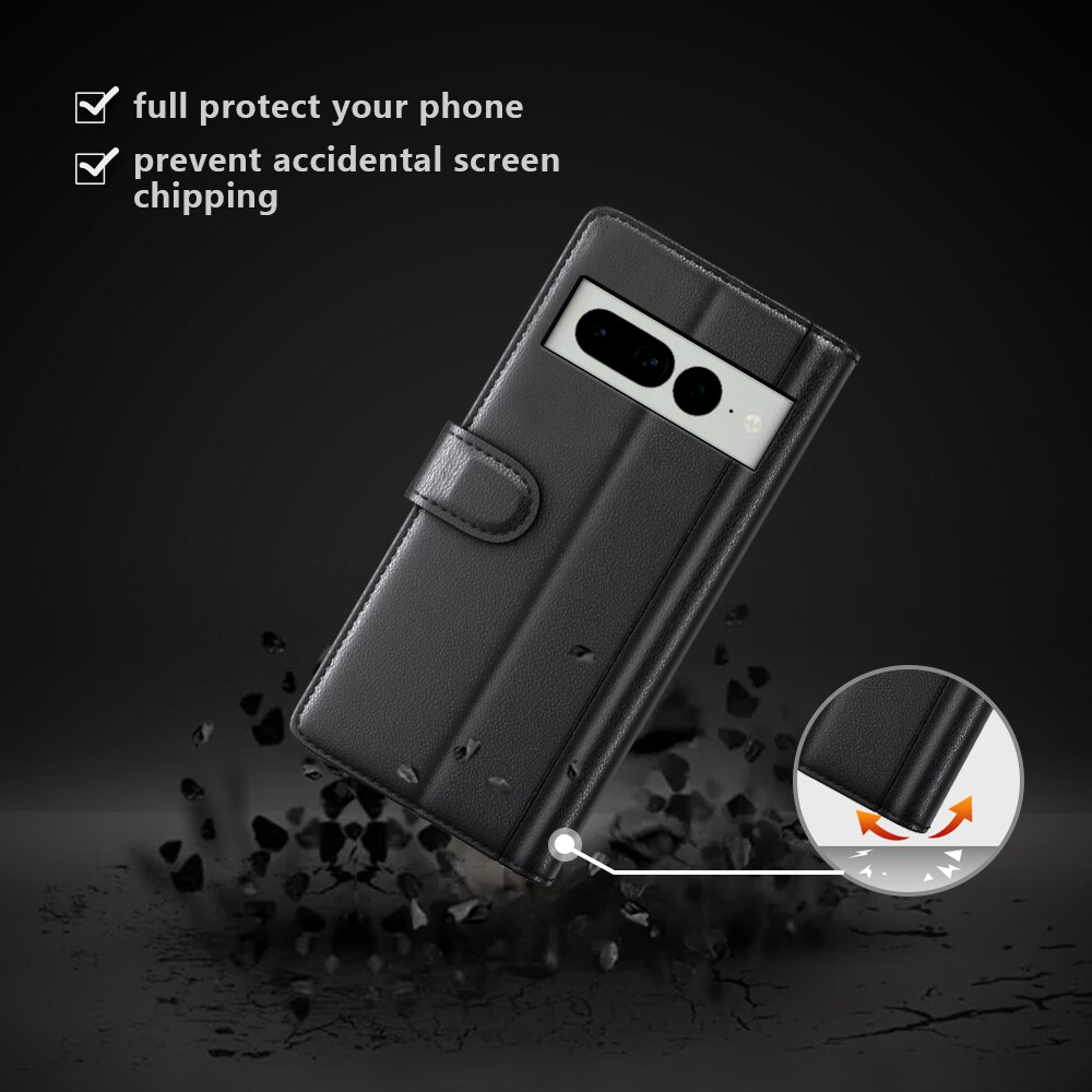 Custodia a portafoglio in vera pelle Google Pixel 7, Nero