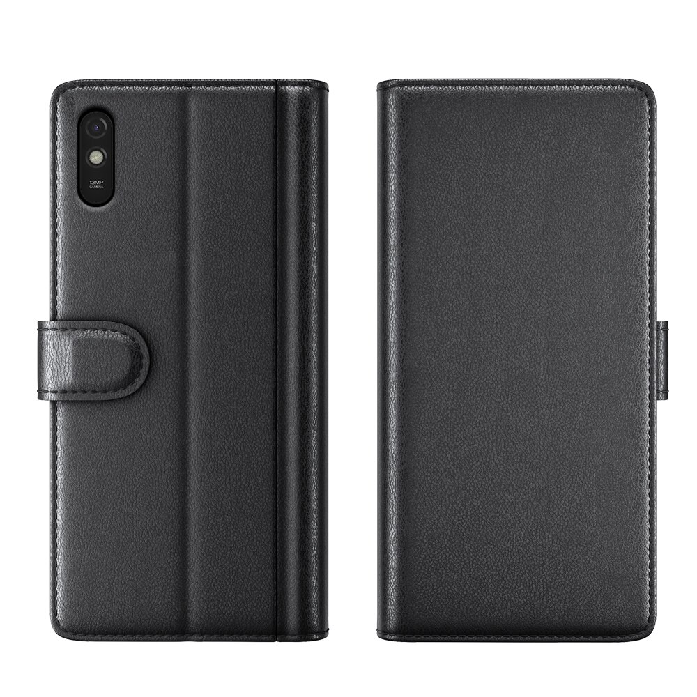 Custodia a portafoglio in vera pelle Xiaomi Redmi 9AT, Nero