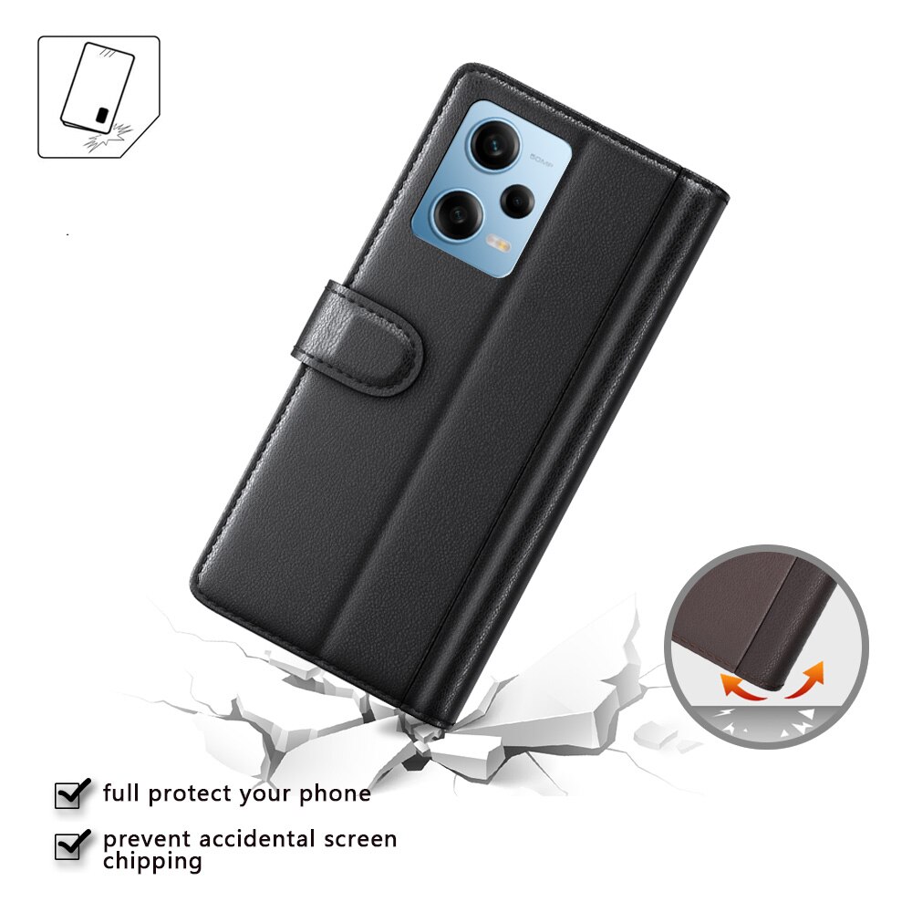 Custodia a portafoglio in vera pelle Xiaomi Redmi Note 12 Pro 5G nero