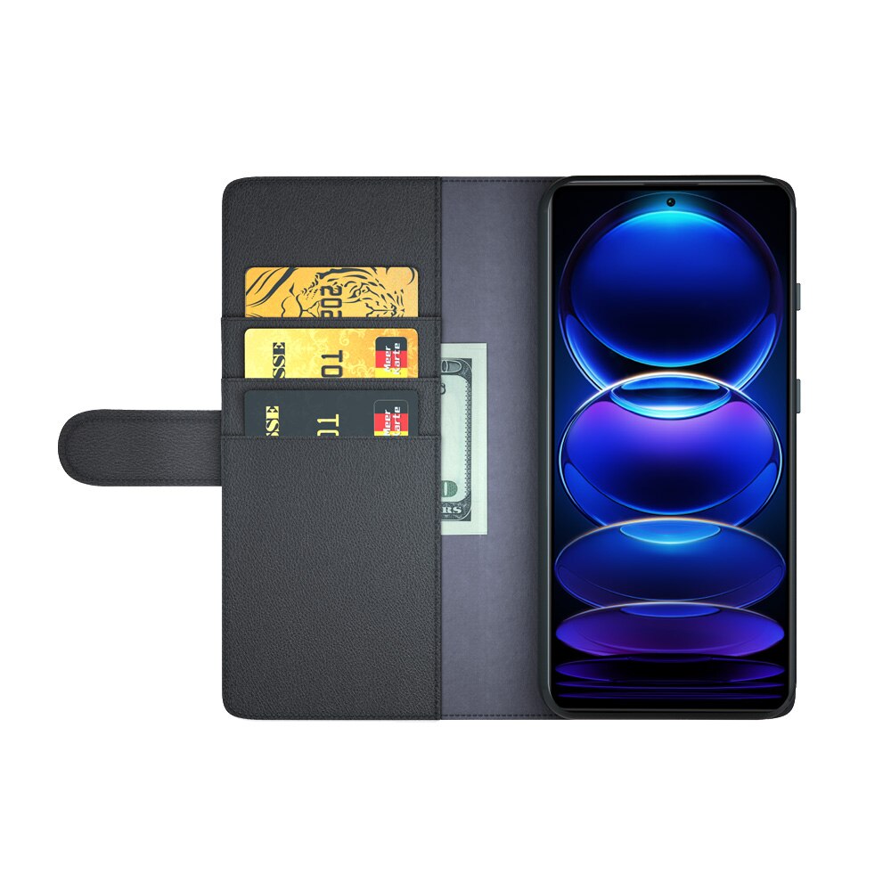 Custodia a portafoglio in vera pelle Xiaomi Redmi Note 12 Pro Plus, Nero