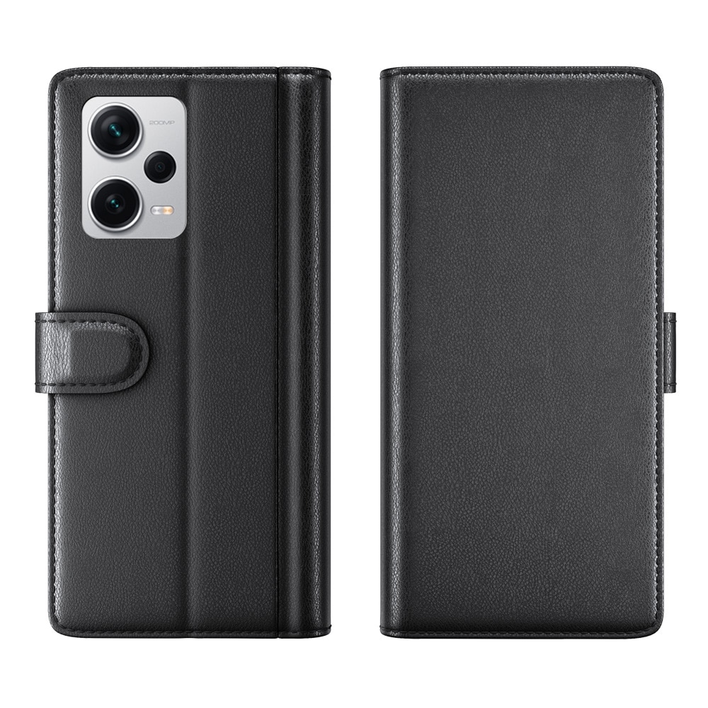 Custodia a portafoglio in vera pelle Xiaomi Redmi Note 12 Pro Plus, Nero