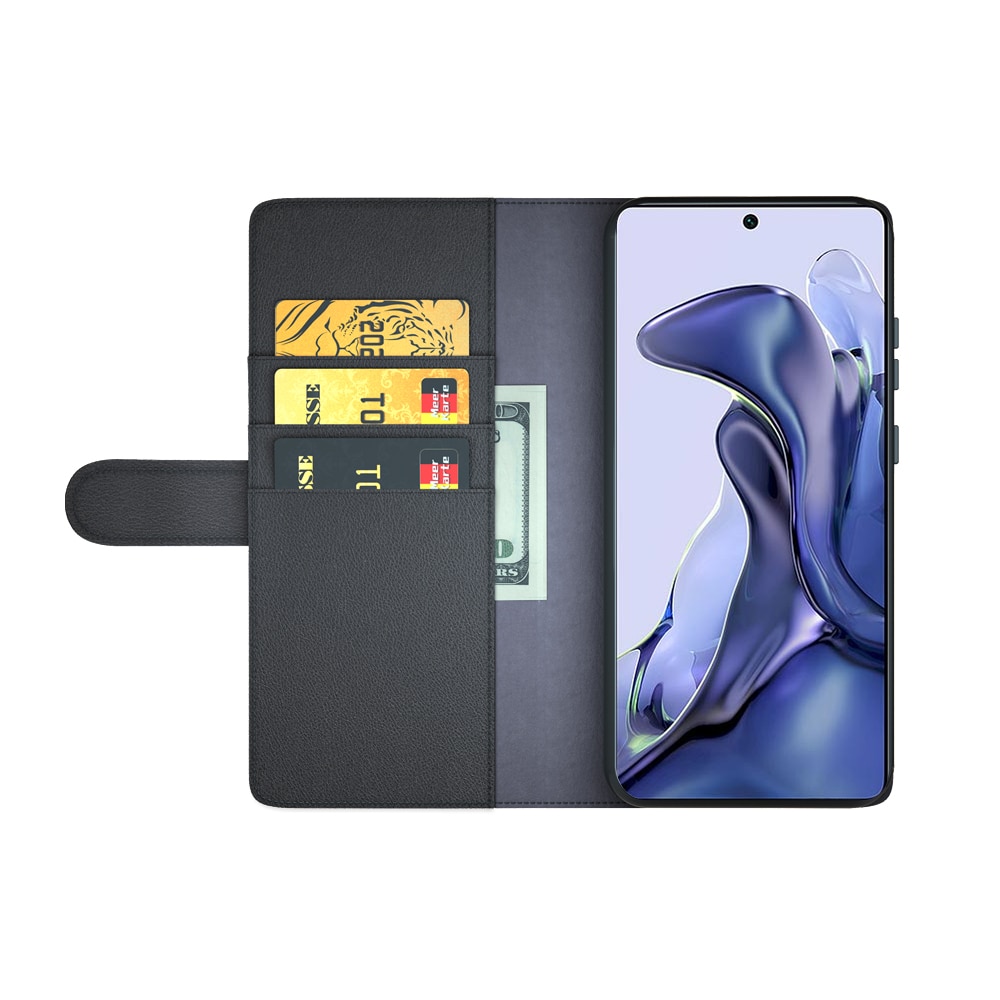 Custodia a portafoglio in vera pelle Xiaomi 11T/11T Pro, nero