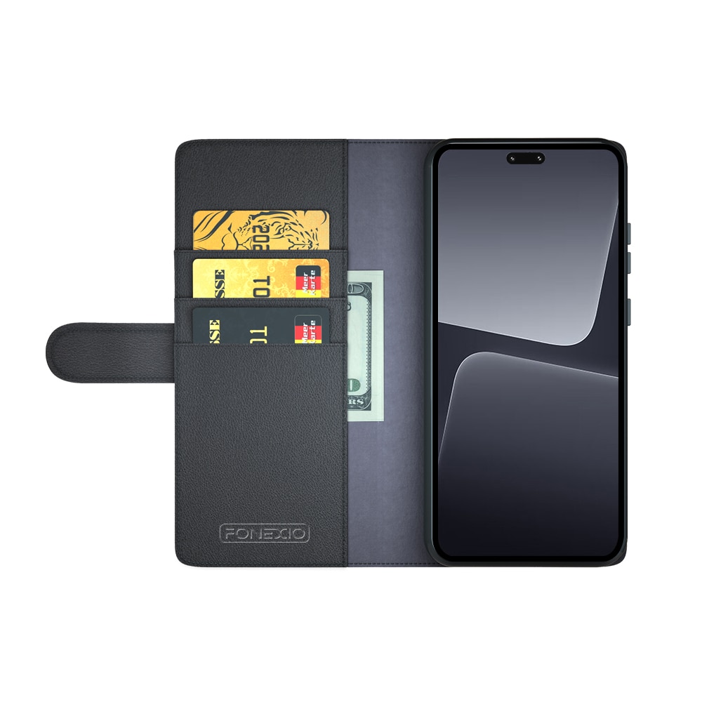 Custodia a portafoglio in vera pelle Xiaomi 13 Lite, nero