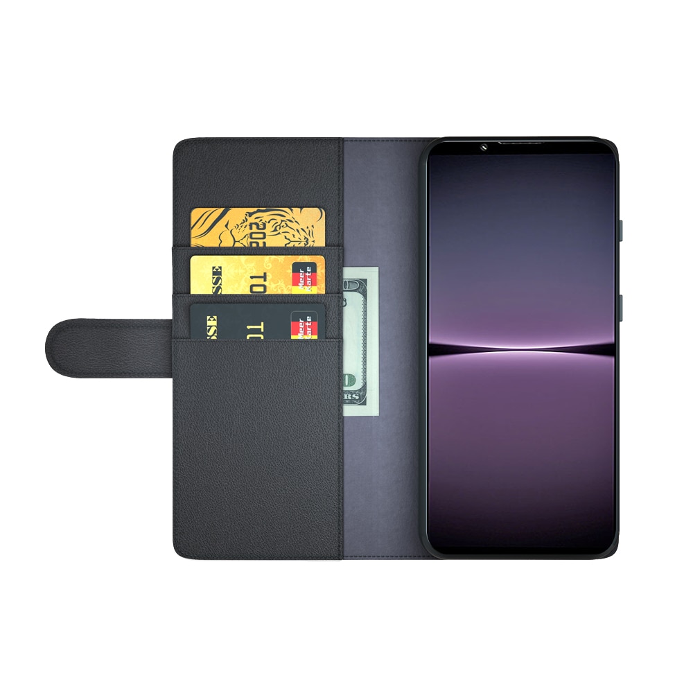 Custodia a portafoglio in vera pelle Sony Xperia 1 IV, nero