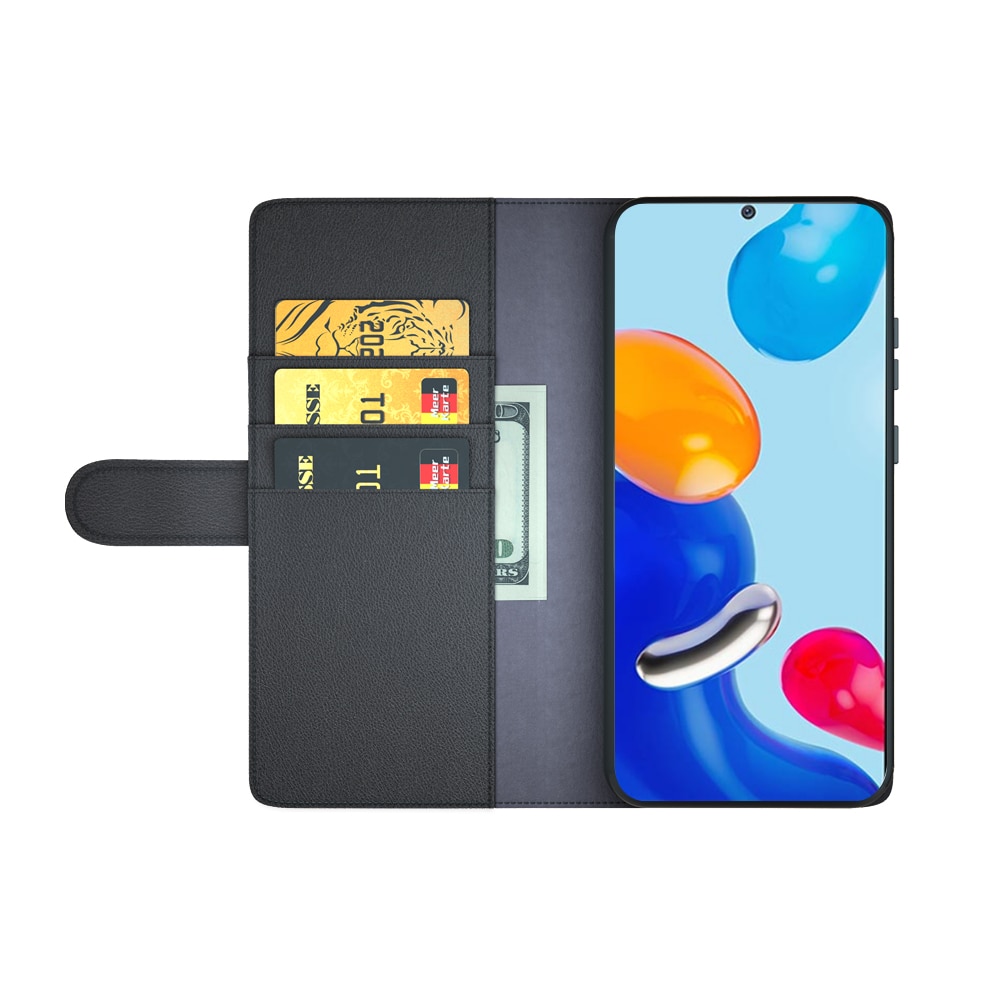 Custodia a portafoglio in vera pelle Xiaomi Redmi Note 11, nero