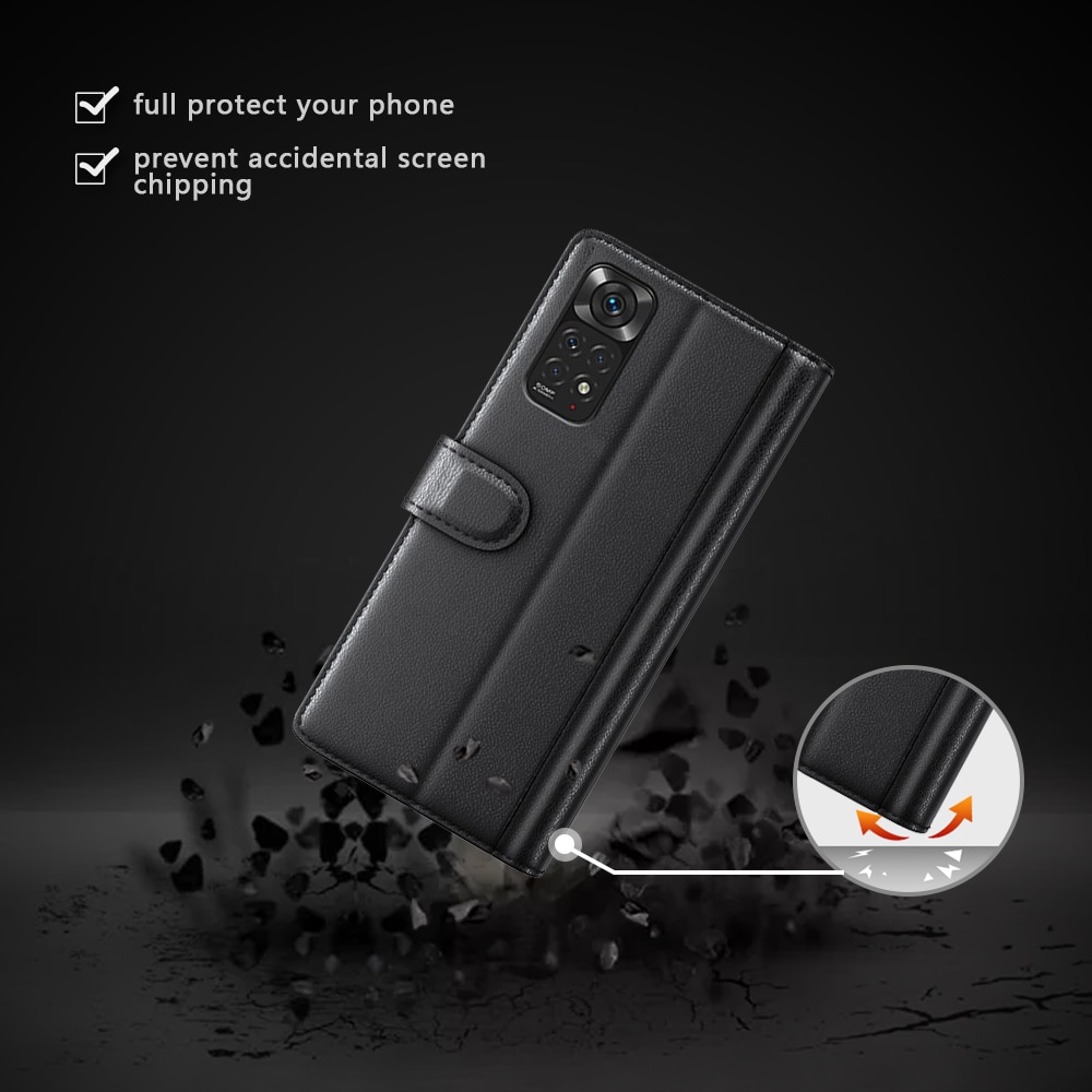 Custodia a portafoglio in vera pelle Xiaomi Redmi Note 11, nero