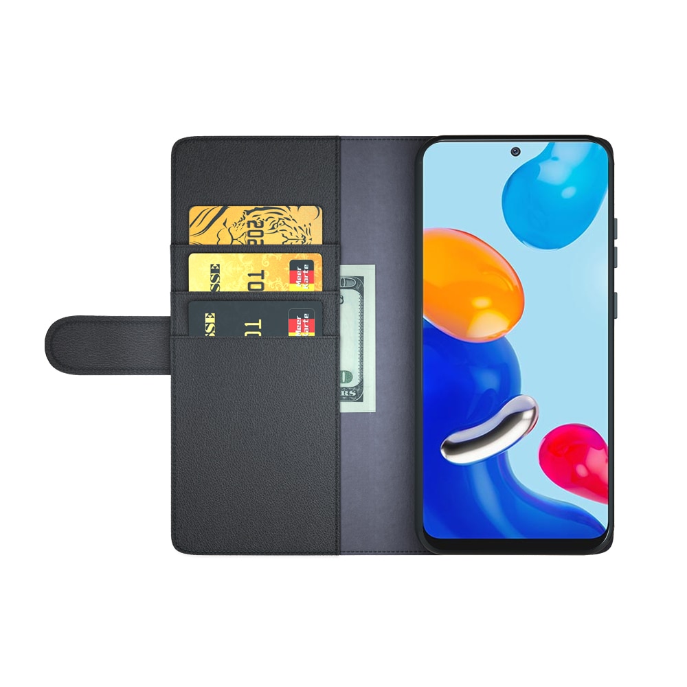 Custodia a portafoglio in vera pelle Xiaomi Redmi Note 11 Pro, nero