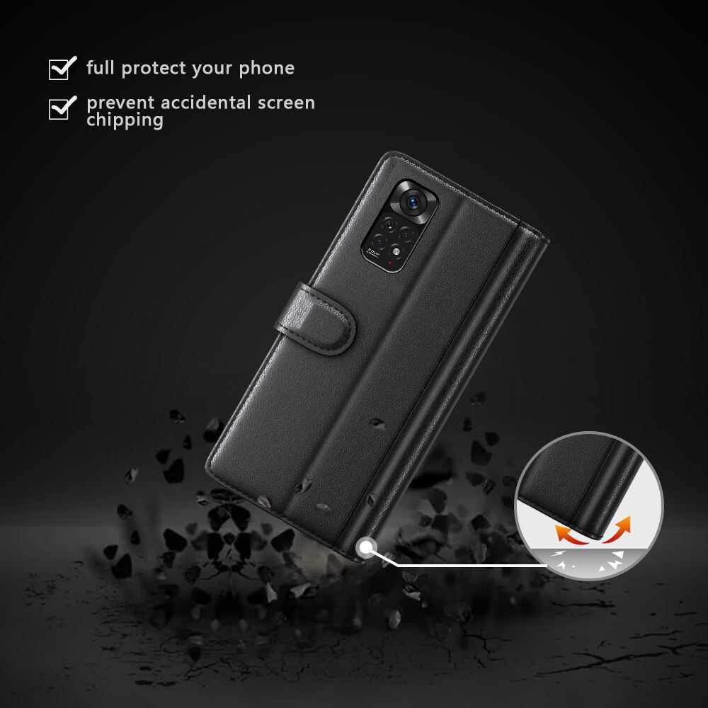 Custodia a portafoglio in vera pelle Xiaomi Redmi Note 11 Pro, Nero