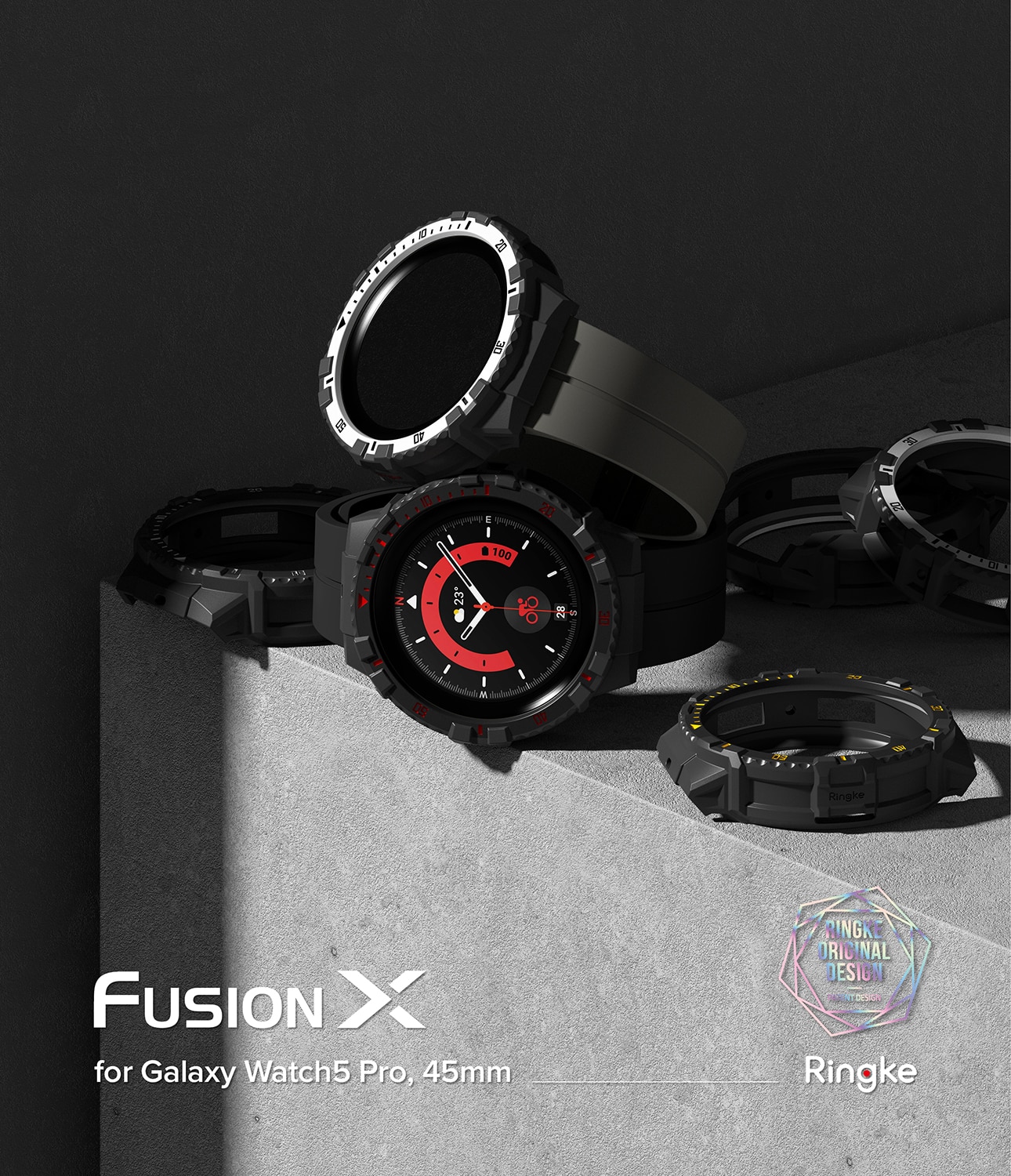 Fusion X Cover Samsung Galaxy Watch 5 Pro 45mm Black (Red Index)