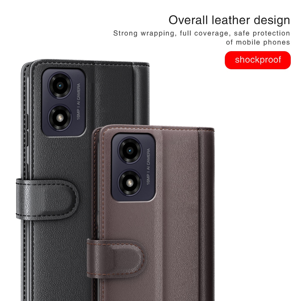 Custodia a portafoglio in vera pelle Motorola Moto G04, nero