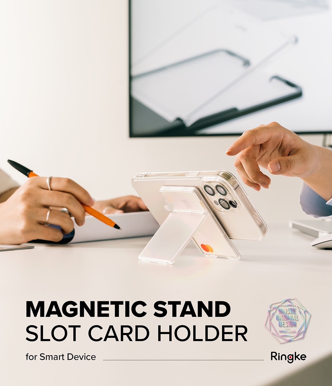 Magnetic Stand Slot Card Holder Clear/Light Gray