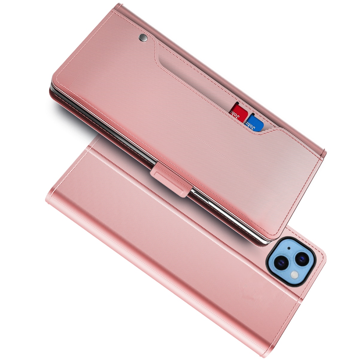 Custodia a portafoglio Specchio iPhone 13 rosa dorato