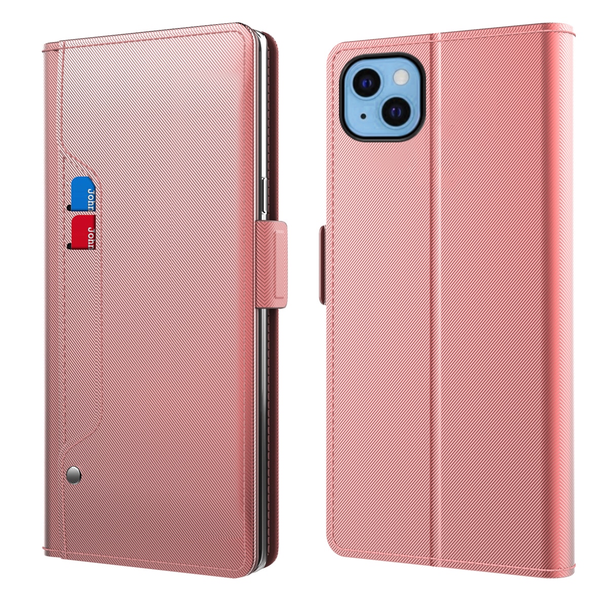 Custodia a portafoglio Specchio iPhone 13 rosa dorato