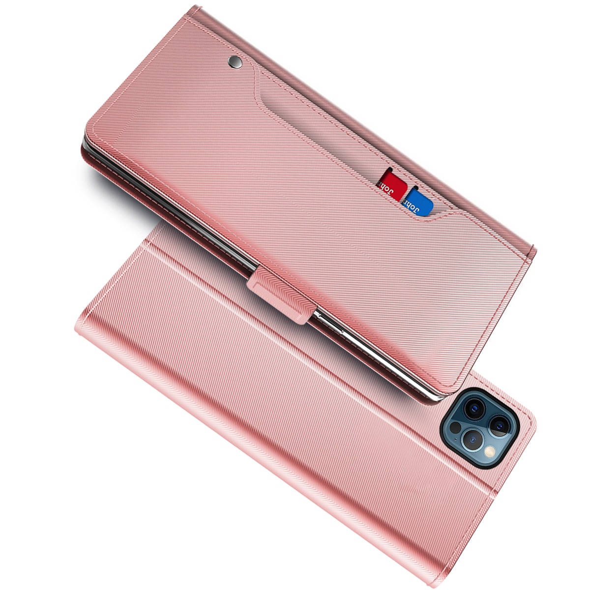 Custodia a portafoglio Specchio iPhone 13 Pro Max rosa dorato