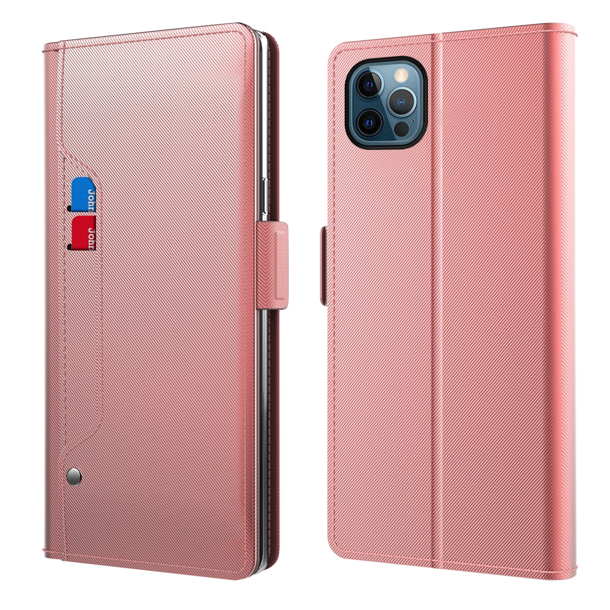 Custodia a portafoglio Specchio iPhone 13 Pro Max rosa dorato