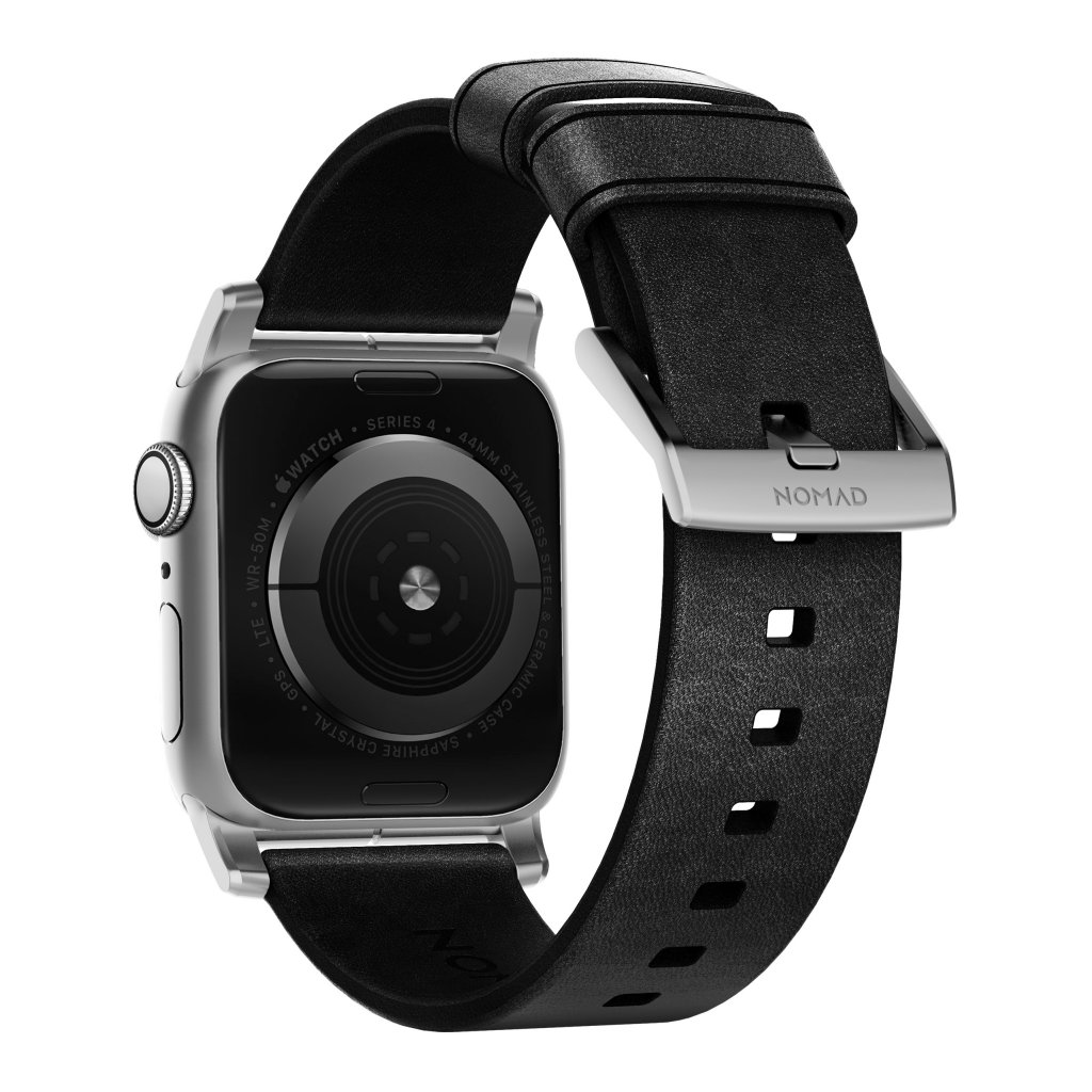 Modern Band Horween Leather Apple Watch 45mm Series 8 Black (Silver Hardware)