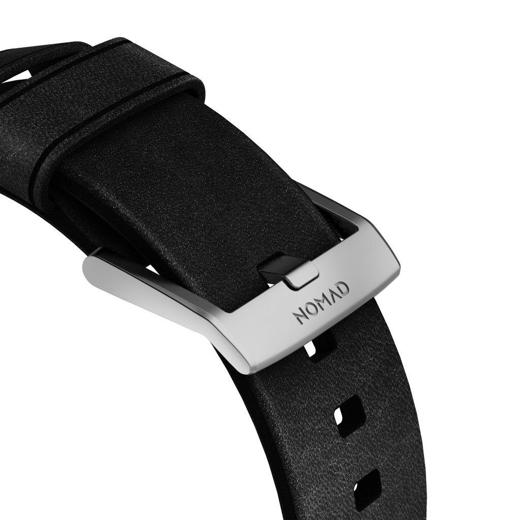 Modern Band Horween Leather Apple Watch 45mm Series 8 Black (Silver Hardware)